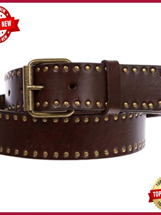 Vintage Studded Leather Belt with Interchangeable Buckle, 1.5\